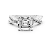 Asscher Cut Diamond Twist Band Solitaire Set in Platinum with Pavé Accents and Prong Setting