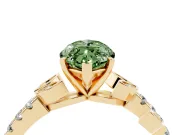 Fancy Green Marquise Cut Diamond Solitaire Leaf-Inspired Ring Set in Yellow gold with Pavé Band and Prong Setting