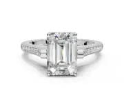 Emerald Cut Vintage Cathedral Engagement Ring Setting | Carved Band | Platinum