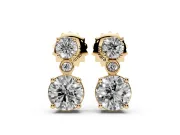 Round Lab-Grown Diamond Two Stone Drop Earrings | Bezel Accent Link | Yellow Gold