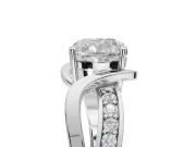 Cushion Cut Bypass Solitaire Engagement Ring Setting | Pavé and Plain Strands | Platinum