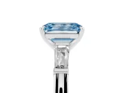Fancy Blue Emerald Cut Diamond Solitaire Ring Set in Silver with Tapered Baguette Side Stones and Prong Setting