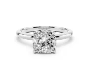 Cushion Cut Micro-Prong Hidden Halo Engagement Ring Setting | Plain Band | Platinum