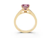 Fancy Pink Asscher Cut Diamond Solitaire Ring Set in Yellow gold with Channel-Set Band and Prong Setting