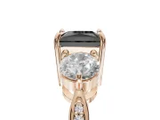 Fancy Black Princess Cut Lab-Grown Diamond Three-Stone Ring Set in Rose Gold with Channel-Set Band and Prong Setting