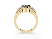 Fancy Black Heart Cut Diamond Three-Stone Ring Set in Yellow gold with Bold Center and Classic Band