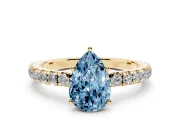 Pear-Shaped Pave Solitaire Engagement Ring Setting for a Fancy Blue Lab-Grown Diamond | Shared Prong Band | Yellow Gold