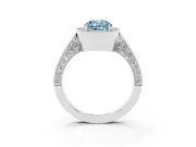 Oval Milgrain Halo Engagement Ring Setting for a Fancy Blue Lab-Grown Diamond | Side Stones | Sterling Silver