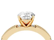 Oval Cut Diamond Solitaire Ring Set in Yellow gold with Slim Pavé Band and Prong Setting