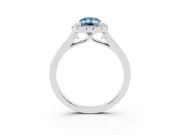 Fancy Blue Emerald Cut Halo Round Diamond Solitaire Ring Set in Platinum with Pavé Band and Prong Setting