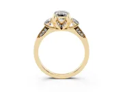 Emerald Cut Hidden Halo Three Stone Engagement Ring Setting for a Black Center | Yellow Gold