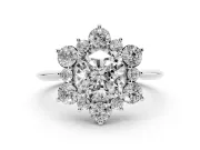 Cushion Cut Cluster Halo Engagement Ring Setting | Two-Size Accents | White Gold