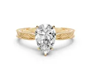 Pear Cut Diamond Solitaire Milgrain Engraved Band Set in Yellow gold with Prong Setting
