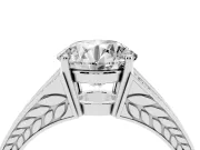 Round Cut Diamond Split Shank Ring Set in Silver with Pavé Band and Prong Setting