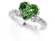 Heart-Shaped Side Stone Engagement Ring Setting for a Fancy Green Lab-Grown Diamond | Pave Band | Sterling Silver