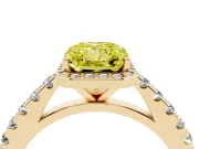 Fancy Yellow Radiant Cut Diamond Halo Engagement Ring Set in Yellow gold with Pavé Band and Prong Setting
