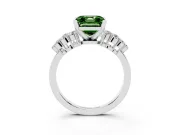 Asscher Cut Side Stone Engagement Ring Setting for a Fancy Green Lab-Grown Diamond | Shoulder Clusters | Platinum