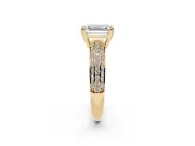 Emerald Cut Three Row Pave Solitaire Engagement Ring Setting | Double Claw Prongs | Yellow Gold