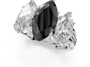 Marquise Three Stone Engagement Ring Setting for a Black Center | Beaded Shoulders | White Gold