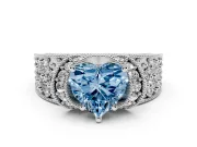 Heart-Shaped Vintage Pave Engagement Ring Setting for a Fancy Blue Lab-Grown Diamond | Milgrain Edges | Platinum