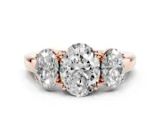 Oval Three Stone Engagement Ring Setting | Double Claw Head | Rose Gold