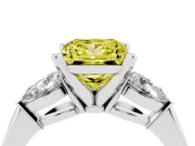 Princess Cut Three-Stone Ring Setting for a Fancy Yellow Lab-Grown Diamond | Pear Side Stones | Sterling Silver