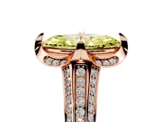 Fancy Yellow Marquise Cut Diamond Pavé Split Shank Solitaire Ring Set in Rose gold with Prong Setting