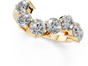 Round Diamond Curved Cluster Band Set in Yellow gold with Split Shank and Prong Setting