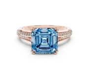 Asscher Cut Pave Split Shank Engagement Ring Setting for a Fancy Blue Lab-Grown Diamond | Double Claw Prongs | Rose Gold