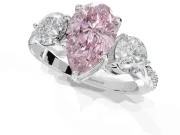 Pear-Shaped Three Stone Engagement Ring Setting for a Fancy Pink Lab-Grown Diamond | Tapered Pave Band | Platinum