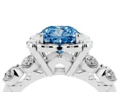 Cushion Cut Floral Engagement Ring Setting for a Fancy Blue Lab-Grown Diamond | Petal Frame and Side Stones | Platinum