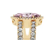 Fancy Pink Marquise Cut Diamond Halo Ring Set in Yellow gold with Pavé Split Shank and Prong Setting
