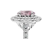 Fancy Pink Oval Lab-Grown Diamond Double Halo Statement Ring Set in Platinum with Pavé Band