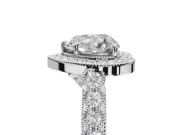 Heart-Shaped Lab-Grown Diamond Milgrain Halo Solitaire Ring Set in Platinum with Bezel Set Side Stones and Pavé Band