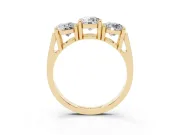 Round Cut Diamond Three-Stone Ring Set in Yellow gold with Channel Band and Sturdy Prongs