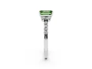 Emerald Cut Side Stone Engagement Ring Setting for a Fancy Green Lab-Grown Diamond | Pave Band | White Gold