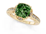 Cushion Cut Floral Pavé Engagement Ring Setting for a Fancy Green Lab-Grown Diamond | Yellow Gold