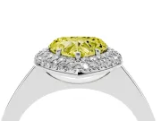 Fancy Yellow Heart Cut Diamond Halo Engagement Ring Set in White gold with Solitaire Band and Prong Setting
