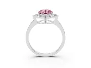 Round Scalloped Cluster Halo Engagement Ring Setting for a Fancy Pink Lab-Grown Diamond | Plain Band | Sterling Silver