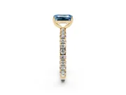 Fancy Blue Emerald Cut Diamond Pavé Solitaire Ring Set in Yellow gold with Round Band and Prong Setting