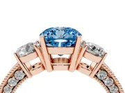 Cushion Cut Three Stone Engagement Ring Setting for a Fancy Blue Lab-Grown Diamond | Graduated Pave Band | Rose Gold