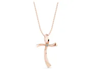 Round Lab-Grown Diamond Curved Cross Pendant Necklace | Sweeping Arms | Rose Gold