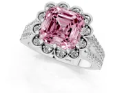 Asscher Cut Floral Halo Engagement Ring Setting for a Fancy Pink Lab-Grown Diamond | Pavé Split Shank | Sterling Silver