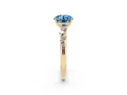 Fancy Blue Round Cut Diamond Cluster Solitaire Ring Set in Yellow gold with Prong Setting