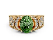 Oval Vintage Pave Engagement Ring Setting for a Fancy Green Lab-Grown Diamond | Milgrain Edges | Yellow Gold