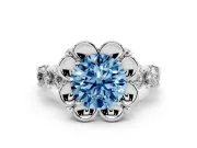 Round Floral Engagement Ring Setting for a Fancy Blue Lab-Grown Diamond | Petal Frame | Platinum