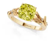 Cushion Cut Leaf Engagement Ring Setting for a Fancy Yellow Lab-Grown Diamond | Yellow Gold