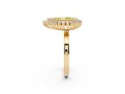 Fancy Yellow Pear Cut Diamond Halo Ring Set in Yellow gold with Milgrain Edge and Round Prong Setting