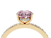 Oval Hidden Halo Engagement Ring Setting for a Fancy Pink Lab-Grown Diamond | Yellow Gold