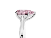 Fancy Pink Pear Cut Diamond Solitaire Ring Set in Platinum with Cathedral Band and Prong Setting